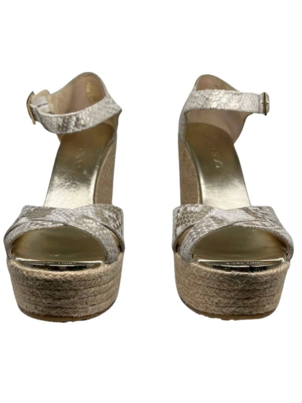 Jimmy Choo Metallic Snake Print Espadrille Wedges Size 10 EU 40